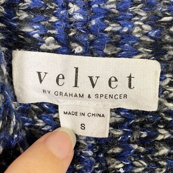 Velvet by Graham & Spencer Blue & Black Fringe Cardigan Sweater - Picture 3 of 5